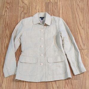 Lightweight tan linen-cotton blend jacket with button front, Ann Taylor S
